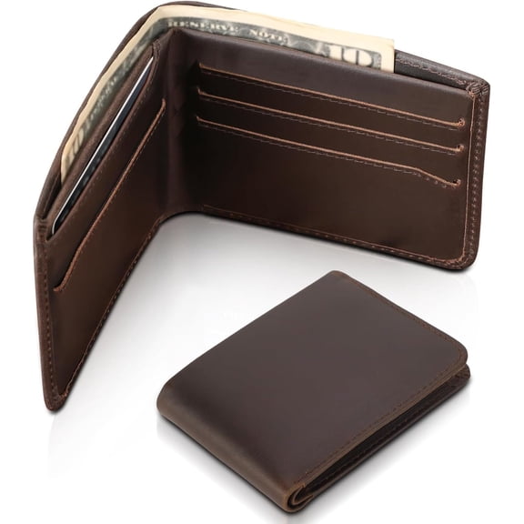 Full Grain Leather Slim Bifold Wallet  Blocking Minimalist Front Pocket Travel Wallet Card Case for Men