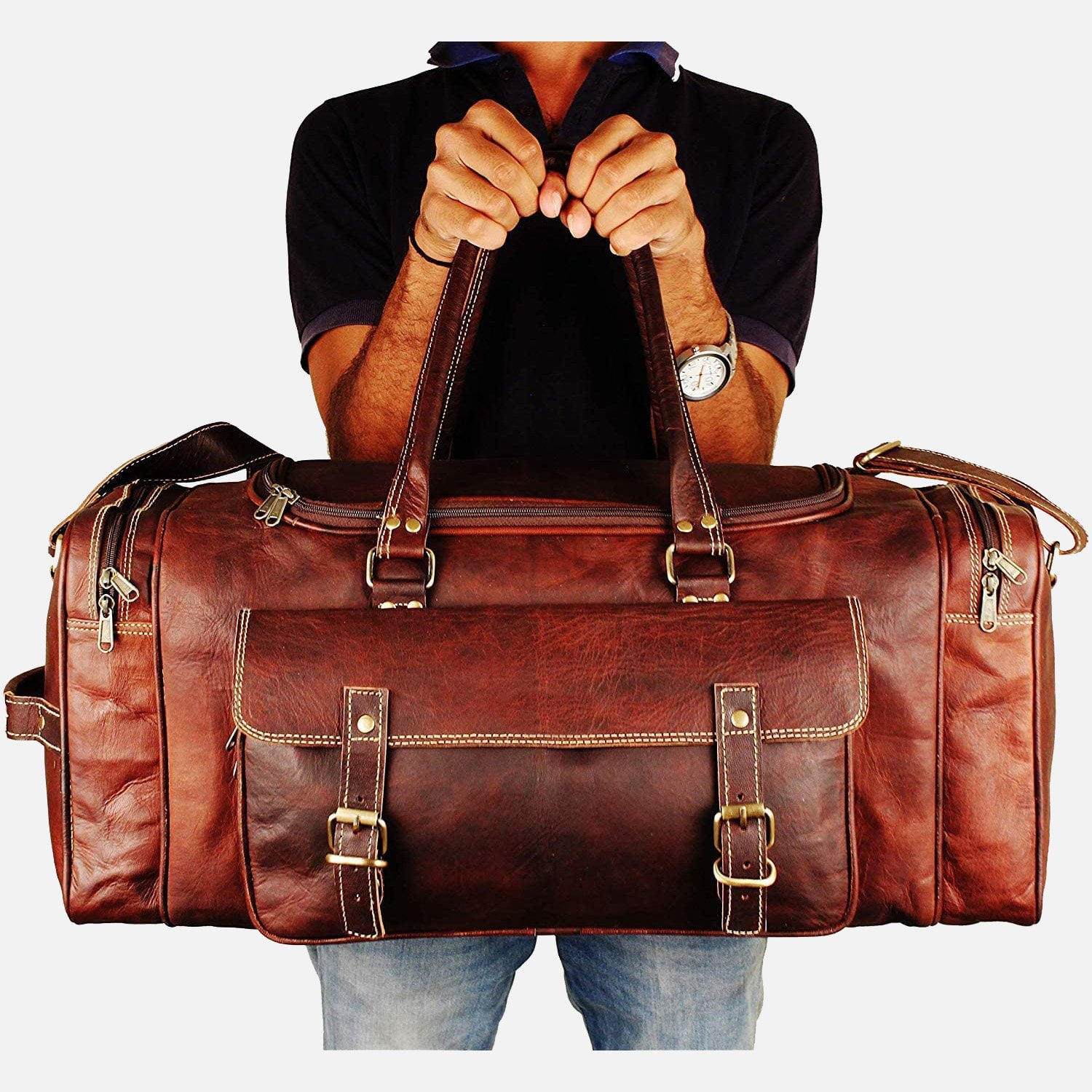 Full grain leather travel bag sales