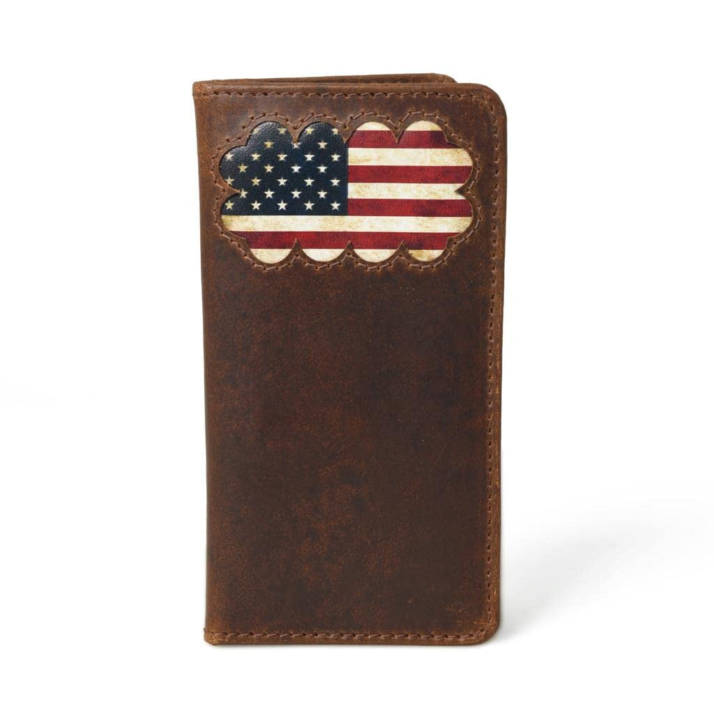 Full Grain Leather US Flag Wallet for Men | Patriot American Long Wallet Rodeo Mens Leather | Western Checkbook Billfold by Jajmo Legacy