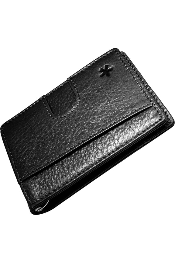 Full Grain Leather Wallet with RFID Blocking & Clip - Minimalist Bifold Wallet Holds 12 Cards - Easy Access Pull Tab - Ethically Sourced (Black)