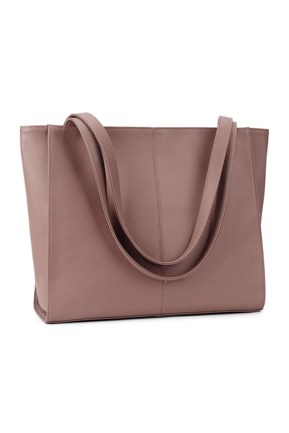 Full-Grain Leather Work Tote Shoulder Bag, Large Capacity Designer Style Satchel, Handbag with Luggage Sleeve