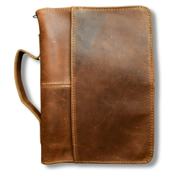 Full Grain, Natural Leather Bible Cover/Case with Zipper - Handmade