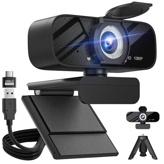 Full HD 1080P Video Webcam, Noise Cancellation, Privacy Cover, Wide-Angle Lens, Auto Light Correction, Plug & Play USB Webcam for Laptop, Desktop, PC, Mac, Zoom, Skype Pro Series WWSOGQH