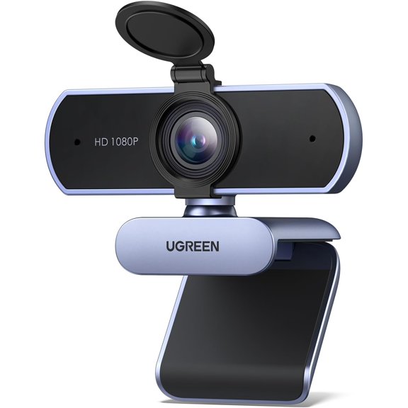 Full HD 1080P Webcam with Microphone, 2 Noise-Canceling Mics, 85 Fov & Fixed Focus, Plug and Play, Auto Light Correction, Privacy Cover PC Camera for Zoom/Skype/Teams, Switch 2, Grey