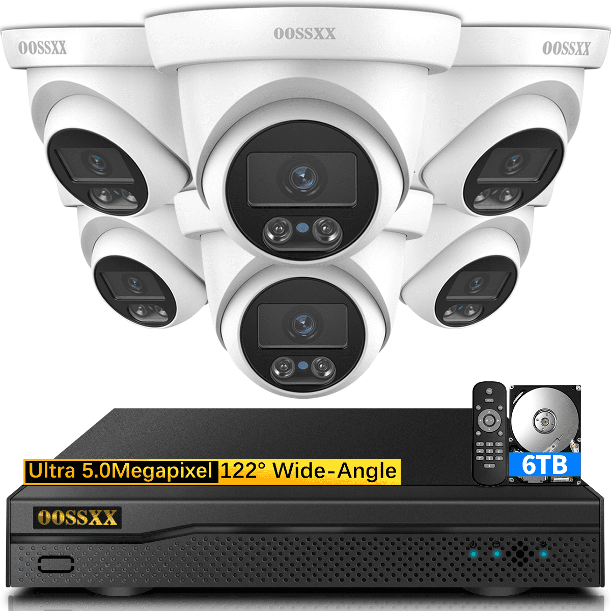 OOSSXX Wired Camera Security System with 80FT Night Vision,6TB Hard