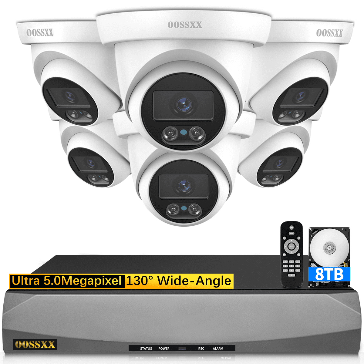 OOSSXX Wired Camera Security System with 80FT Night Vision,8TB Hard