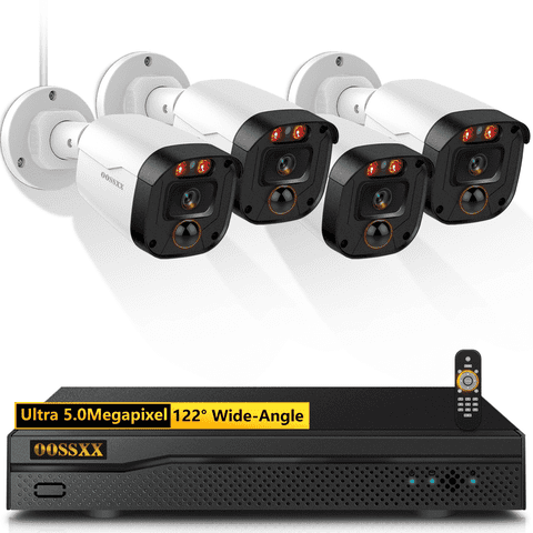 OOSSXX 4-Camera 5MP Wired Home Security Camera System with DVR, HD-Analog CCTV Surveillance Cameras Kit, IP67 Waterproof Outdoor Cameras