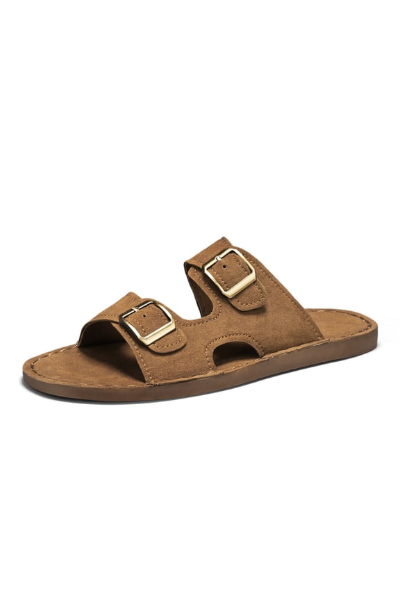 Full Hand Sewn Perimeter Suede Slide Sandals Soft Flat Insole Lightweight Daily Walking Vacation Trainers