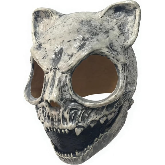 Full Head Cat Skull Mask,Realistic Skeleton Head Mask,Scary Cat Headgear Costume for Halloween Christmas Role-Play Party,Horror Animal Skull Masks Outfit