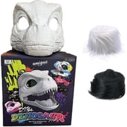 Full Head DIY White Dinosaur Mask with Fur,Hard Plastic Realistic Dino Head Mask with Moving Jaw,Halloween Roaring Raptor Costume for Role-Play Party,Christmas,Dinosaur Costume Headgear Gift