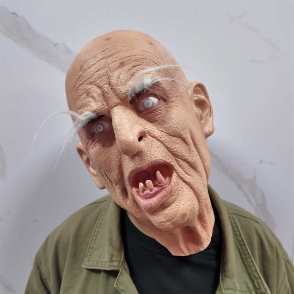 Full Head Old Man Mask,Realistic Wrinkle Bald Man Face Mask,Funny Bald Grandpa Headgear Costume for Halloween Christmas Party