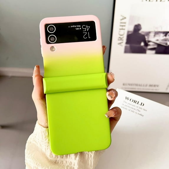 Full Hinge Protection for Samsung Galaxy Z Flip 5 4 3 5G Case Gradient Hard Shockproof Slim Double Color Cover (Pink Green,for Samsung Z Flip 5)
