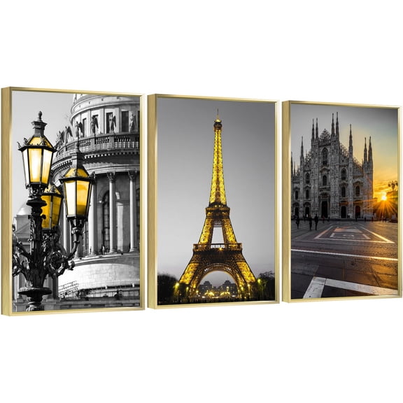Full House 3 Panels Framed Canvas Wall ArtOil Paintings - Black and white Architectural landscape Canvas - Aesthetic Prints for Living Room Bedroom Office