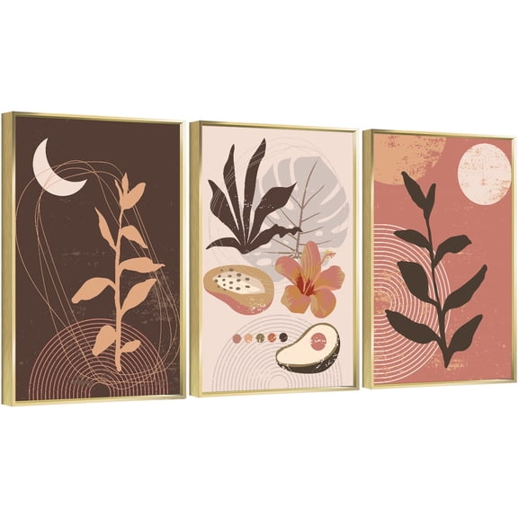 Full House 3 Panels Framed Canvas Wall ArtOil Paintings - Boho Aesthetic Natural Healing Wall Art - Prints for Living Room Bedroom Office