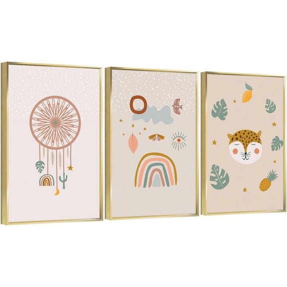 Full House 3 Panels Framed Canvas Wall ArtOil Paintings - Boho Style - Aesthetic Prints for Living Room Bedroom Office