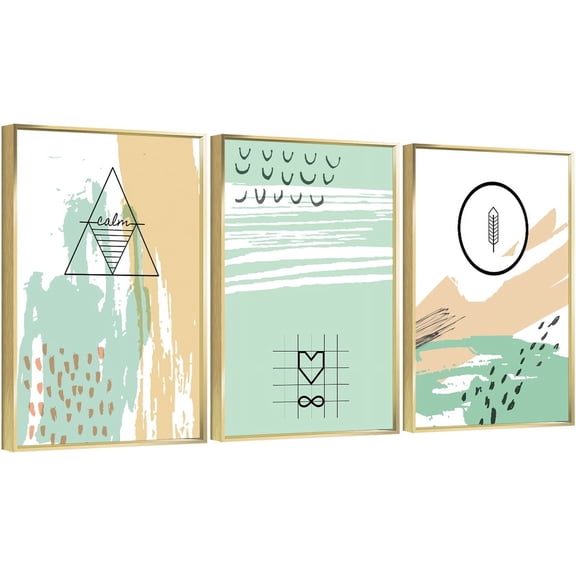 Full House 3 Panels Framed Canvas Wall ArtOil Paintings - Calm and Warm Colors - Aesthetic Prints for Living Room Bedroom Office