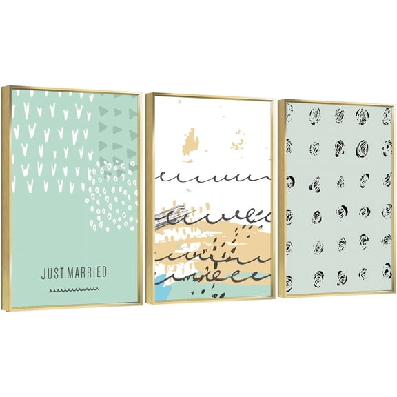 Full House 3 Panels Framed Canvas Wall ArtOil Paintings - Just Married - Aesthetic Prints for Living Room Bedroom Office