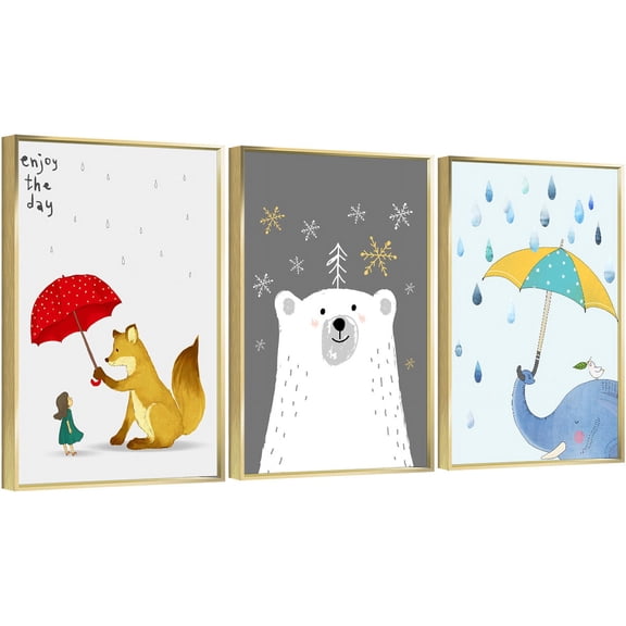 Full House 3 Panels Framed Canvas Wall ArtOil Paintings - Kids Room Decor Adorable Cartoon Print - Aesthetic Prints for Living Room Bedroom Office