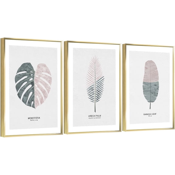 Full House 3 Panels Framed Canvas Wall ArtOil Paintings - Leafs - Aesthetic Prints for Living Room Bedroom Office