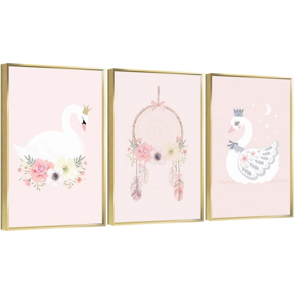 Full House 3 Panels Framed Canvas Wall ArtOil Paintings - Lovely Swans - Aesthetic Prints for Living Room Bedroom Office
