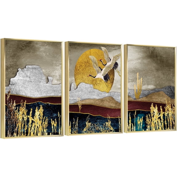 Full House 3 Panels Framed Canvas Wall ArtOil Paintings - Mountain Floater Frame - Aesthetic Prints for Living Room Bedroom Office