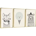 thumbnail image 1 of Full House 3 Panels Framed Canvas Wall ArtOil Paintings - Nursery Wall Art Bear Fox & Icecream on canvas - Aesthetic Prints for Living Room Bedroom Office, 1 of 5