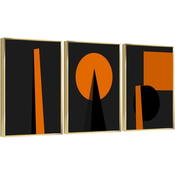 Full House 3 Panels Framed Canvas Wall ArtOil Paintings - Orange and Black Art - Aesthetic Prints for Living Room Bedroom Office