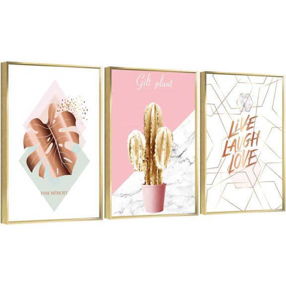 Full House 3 Panels Framed Canvas Wall ArtOil Paintings - Pink Memory Gift - Aesthetic Prints for Living Room Bedroom Office