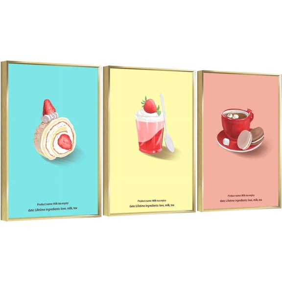 Full House 3 Panels Framed Canvas Wall ArtOil Paintings - Sweet Treats - Aesthetic Prints for Living Room Bedroom Office