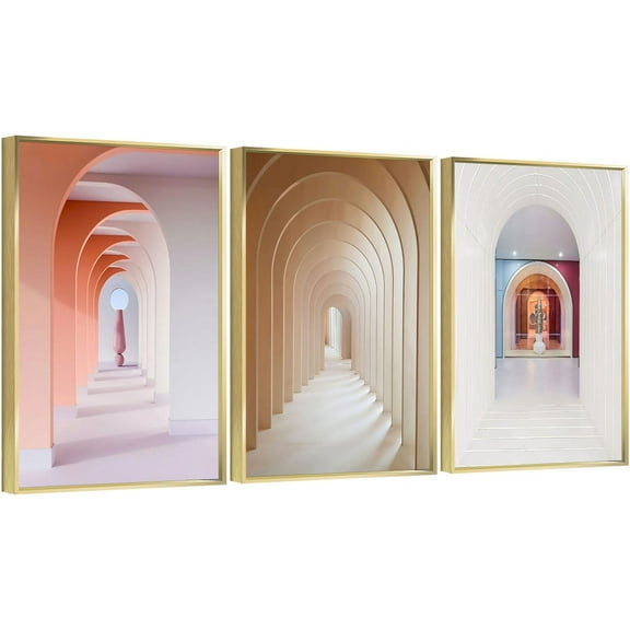 Full House 3 Panels Framed Canvas Wall ArtOil Paintings - Through the Arch 2 - Aesthetic Prints for Living Room Bedroom Office