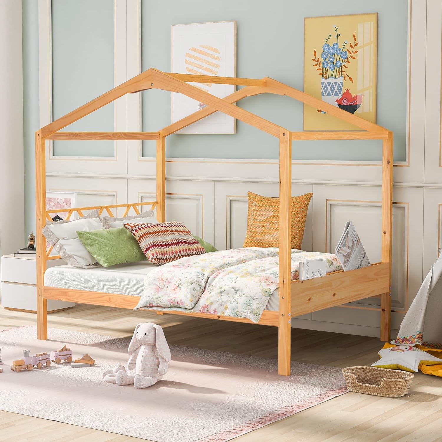 Full House Bed For Kids, Full Size House Bed Frame With Headboard And ...