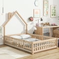 thumbnail image 1 of Full House-Shaped Headboard Floor Bed with Fence,Natural, 1 of 9