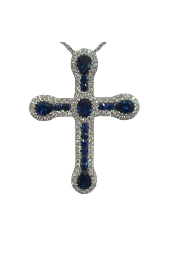 Full Iced Out Sapphire Diamond Hip Hop Bling Rapper Jesus Christ Cross Pendant 14K White Gold Plated Christian Religious Cross Jewelry 925 Sterling Silver Handmade Cross Pendant Charm