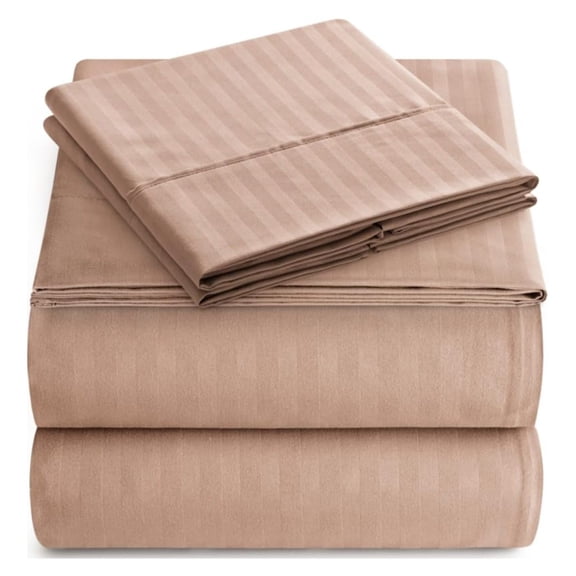 Full Italian Prestige Collection Striped Bed Sheet Set – 1800 Luxury Soft Microfiber Deep Pocket 4-Piece Bedding Set - Wrinkle, Stain, Fade Resistant - Taupe