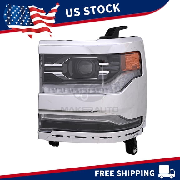 Full LED Headlight Assembly for Chevy Silverado 1500 2016 2017 2018  Chrome Bezel Driver Left Side