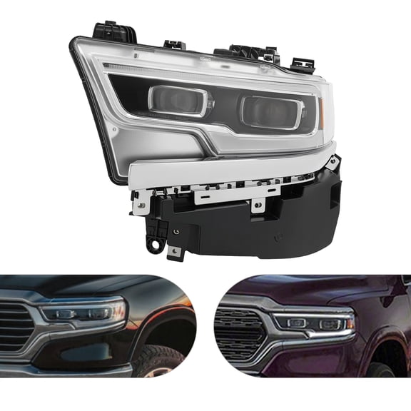 Full LED Headlight, Headlight For 2019-2022 Dodge Ram 1500, Headlight Assembly Dual Projector Chrome Headlight