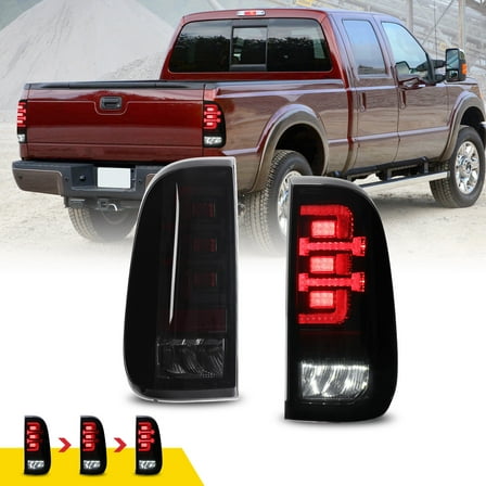 Full LED Tail Lights for 2008-2016 Ford F-250/F-350/F-450 Super Duty Light Bar Design LED Lamps Tail Light Brake Parking Lamps w/Sequential Turn Signal-Smoked Lens