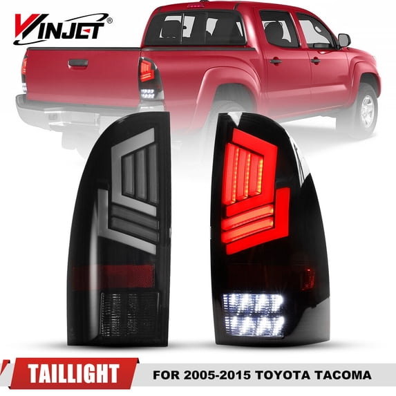 Full LED Tail Lights For 2005-2015 Toyota Tacoma Black Smoke Turn Signal Lamps