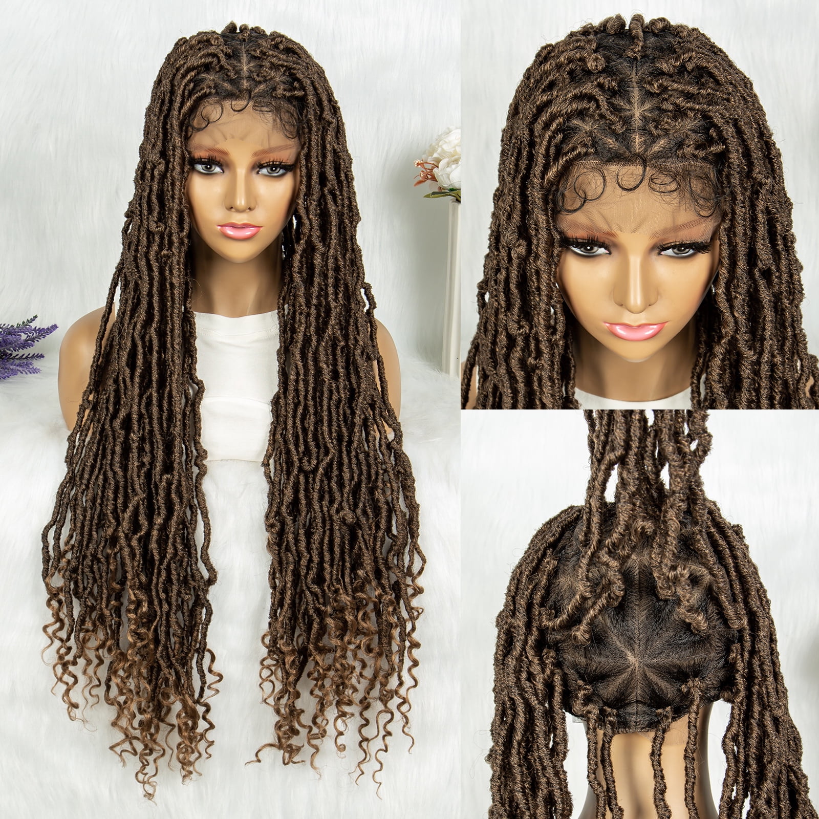 Full Lace Braided Wigs Synthetic Lace Wigs 34 Inches Handmade Braided Wigs Crochet Wigs Faus Locs Braided Wigs for Women (1B/27 color)