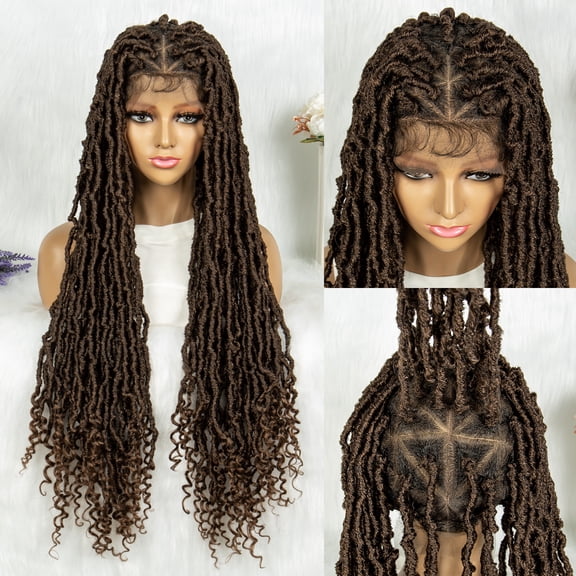 Full Lace Braided Wigs Synthetic Lace Wigs 34 Inches Handmade Braided Wigs Crochet Wigs Faus Locs Braided Wigs for Women (1B/30 color)