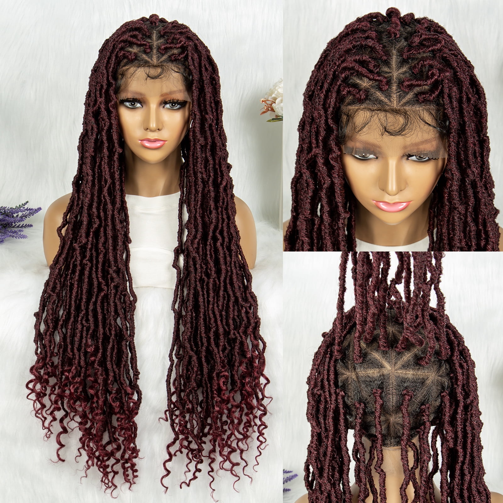 Full Lace Braided Wigs Synthetic Lace Wigs 34 Inches Handmade Braided Wigs Crochet Wigs Faus Locs Braided Wigs for Women (1B/BUG color)