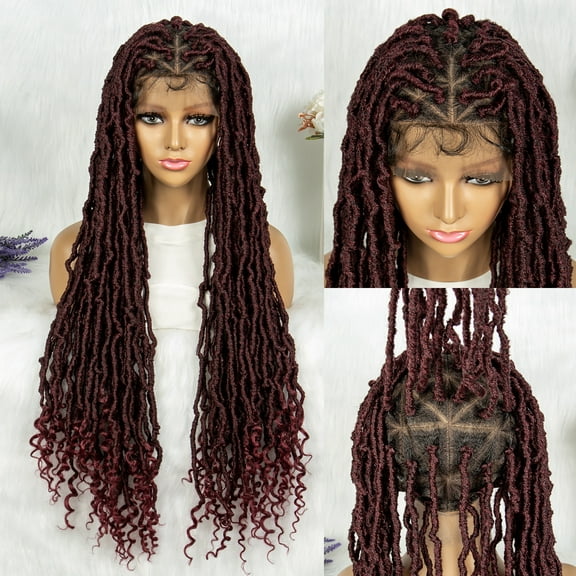 Full Lace Braided Wigs Synthetic Lace Wigs 34 Inches Handmade Braided Wigs Crochet Wigs Faus Locs Braided Wigs for Women (1B/BUG color)
