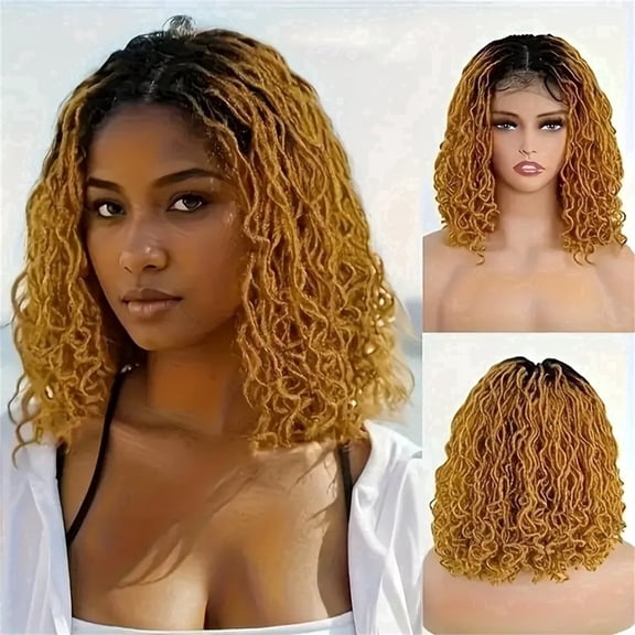 More Beautiful 14 Inch Short Curly Ombre Faux Locs Full Lace Wig