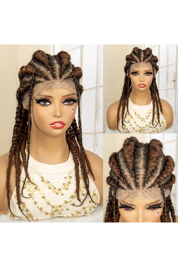 Full Lace Cornrow Braided Wigs with Baby Hair for Women Lace Frontal Lightweight Twist Braids Wig Box Braiding Wig (1B/30 Color)