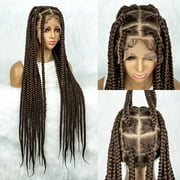 Full Lace Cornrow Braids Synthetic Lace Front Wig 1B/30 Color Brown 36 Inches Big Square Knotless Box Braids Wig with Baby Hair Braided Wigs for Black Women