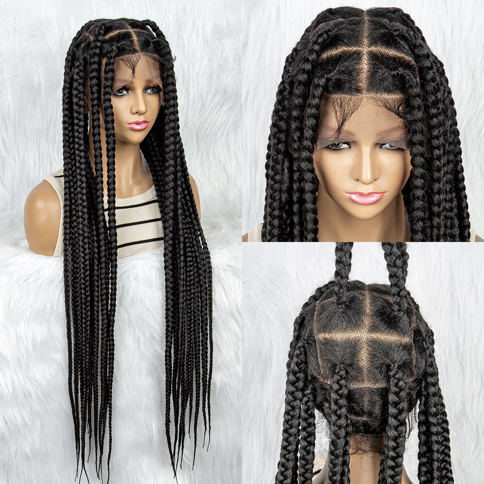 Full Lace Cornrow Braids Synthetic Lace Front Wig 36 Inches Big Square Knotless Box Braids Wig with Baby Hair Braided Wigs for Black Women