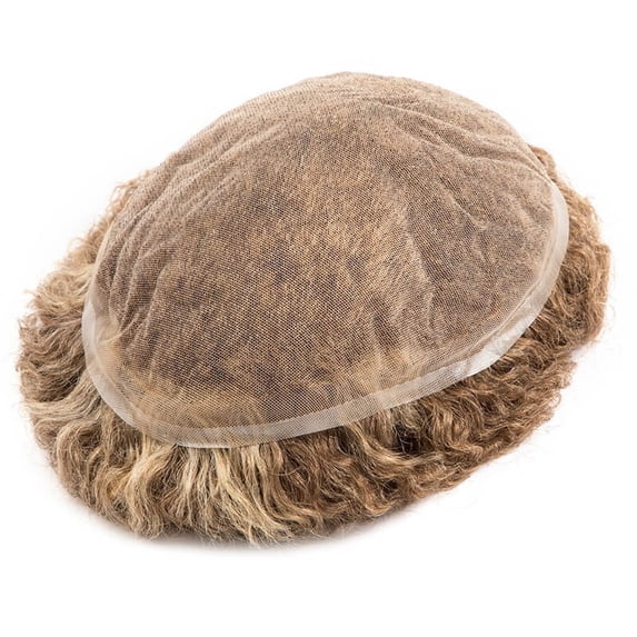 Full Lace Men's Toupee 15mm Curly Breathable Male Hair Prosthesis Natural Human Hair System Unit