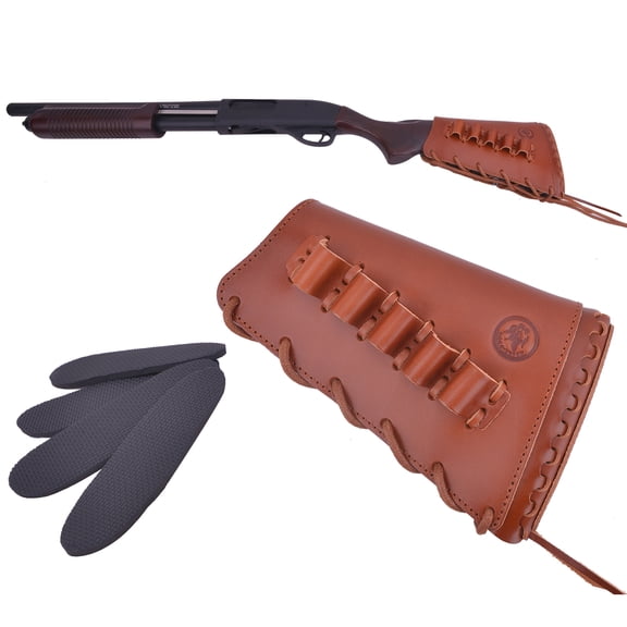 Full Leather Shotgun Buttstock Cover Pad Cartridge Shell Holder for 16 Guage Left Handed