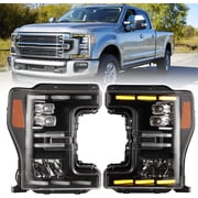 تجميع المصابيح الأمامية LED الكاملة لعام 2017 2018 2019 Ford F-250 / F-350 / F-450 / F-550 Super Duty ، المصابيح الأمامية ذات الشعاع المزدوج من فورد سوبر داوت مع إشارات LED المتسلسلة,أدى الإسكان DRL-Black