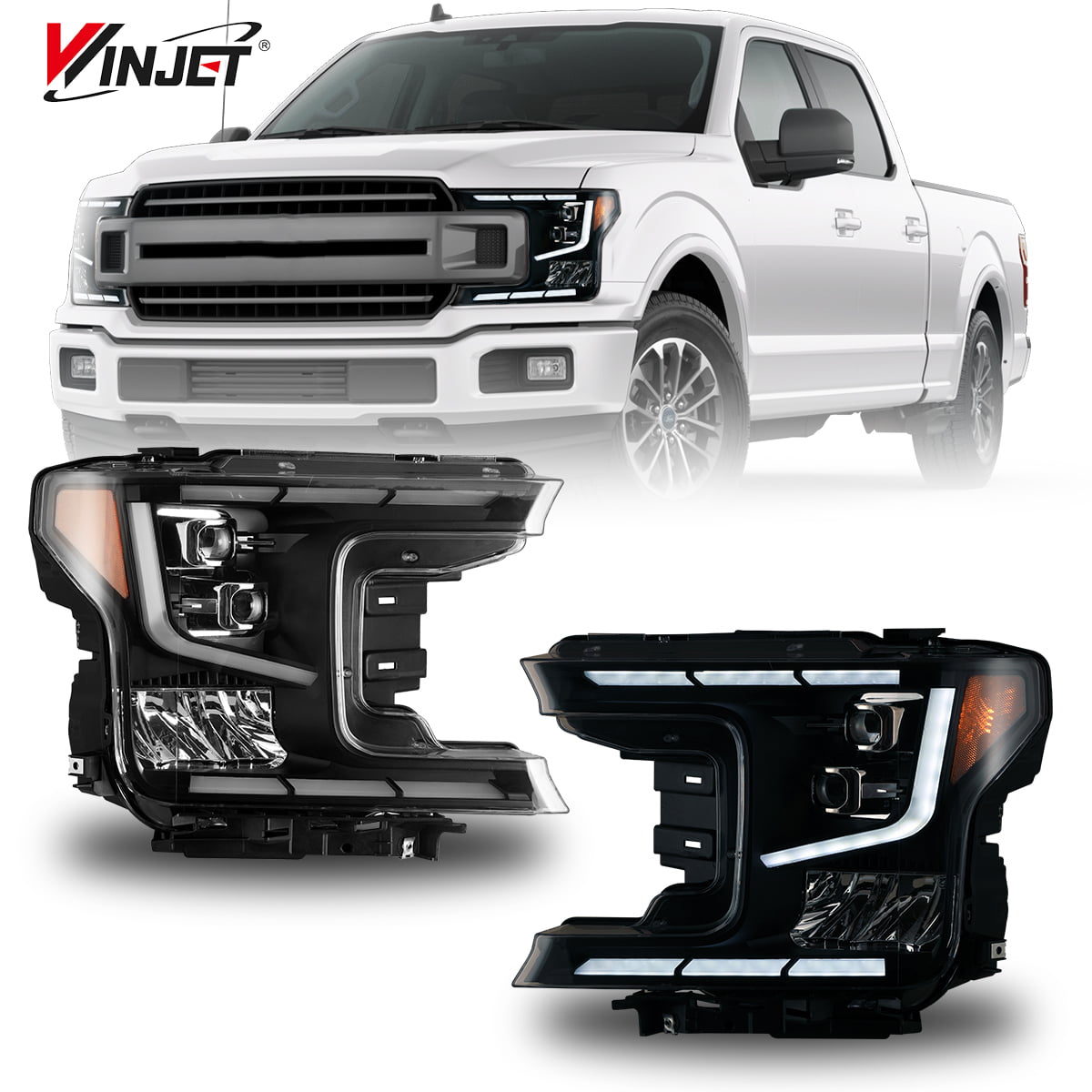 Full Led Headlights Assembly for 2018 2019 2020 Ford F150|Led High Low Beam  Headlights w/Amber Sequential Turn Signals|Led DRL|Amber Position Lights